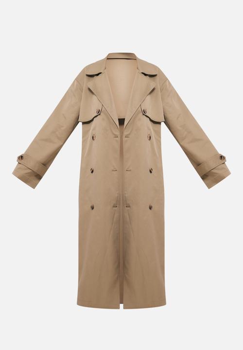 PrettyLittleThing - Light khaki button through oversized trench coat - light khaki