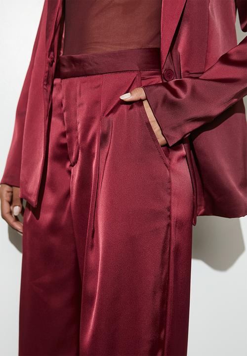 VELVET - Co-ord satin wide leg - burgundy