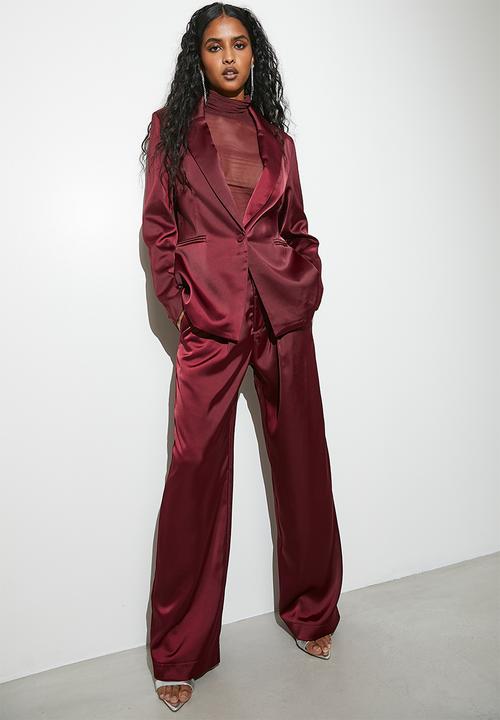 VELVET - Co-ord satin wide leg - burgundy