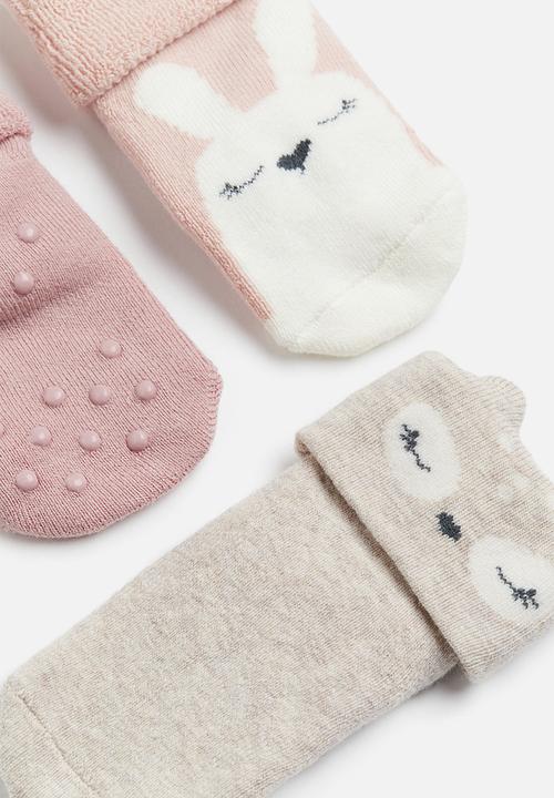 H&M - 3-Pack terry socks - light pink & bunny