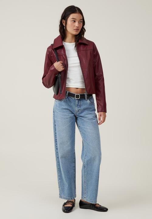 Cotton On - Minimalist Faux Leather Jacket - berry