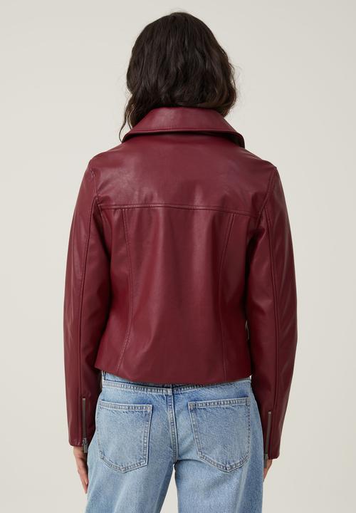 Cotton On - Minimalist Faux Leather Jacket - berry