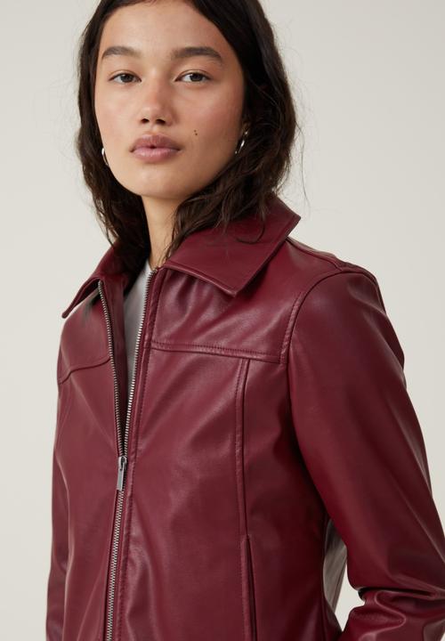 Cotton On - Minimalist Faux Leather Jacket - berry