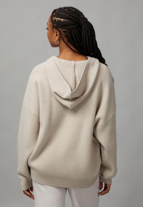 Factorie - Oversized Jacquard Knit Hoodie-Light Stone
