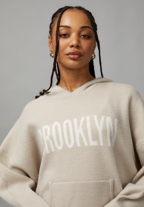 Factorie - Oversized Jacquard Knit Hoodie-Light Stone
