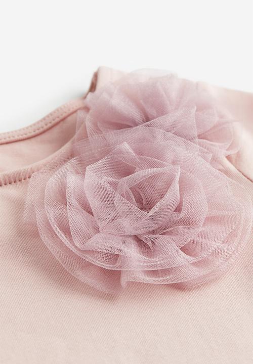 H&M - Appliquéd jersey top - powder pink tulle