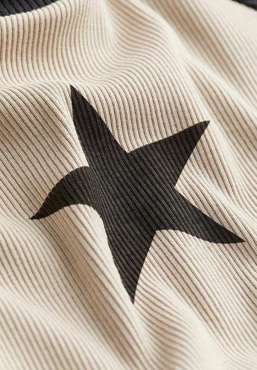 H&M - Ribbed cotton jersey cropped top - beige & star 