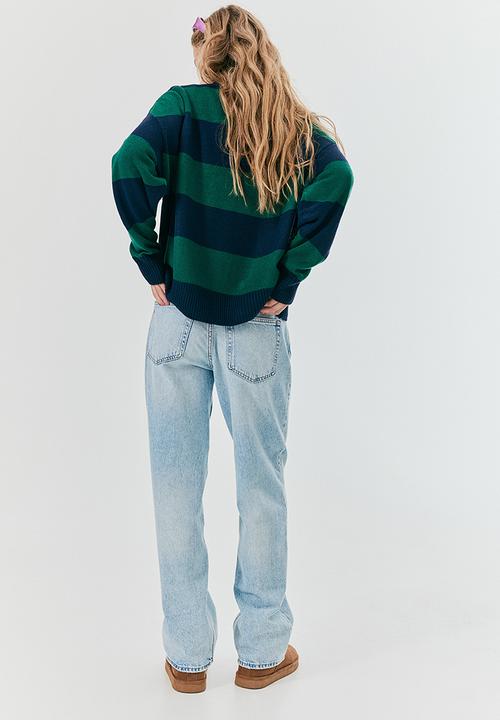 H&M - Jacquard-knit jumper - navy blue & green striped