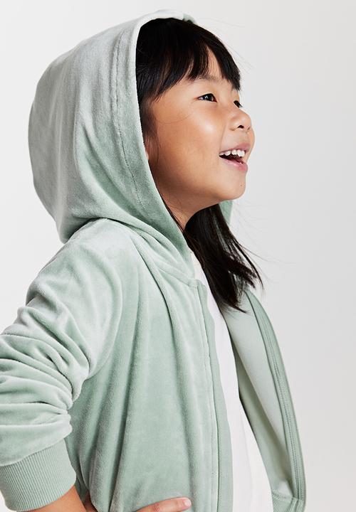 H&M - Velour zip-through hoodie - light sage green