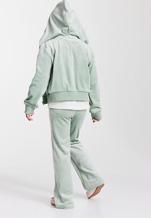 H&M - Velour zip-through hoodie - light sage green