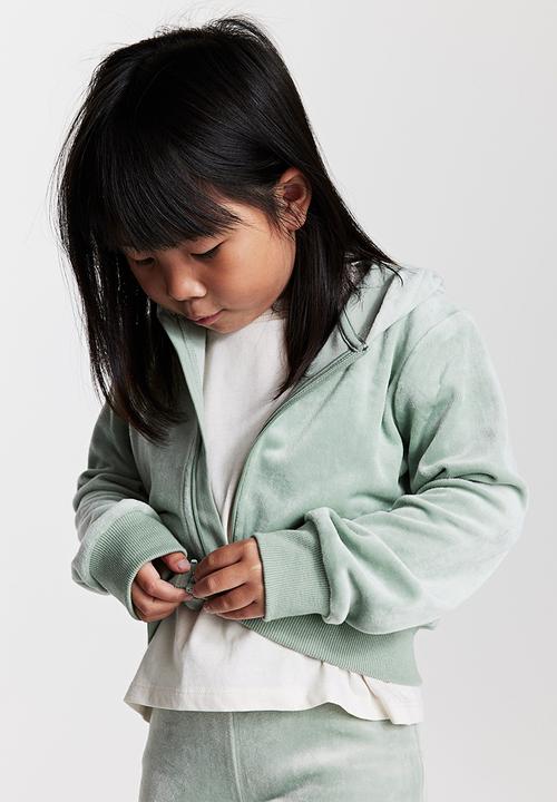 H&M - Velour zip-through hoodie - light sage green