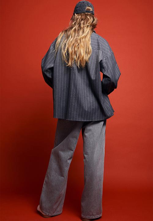 H&M - Oversized flannel shirt - dark grey/pinstriped