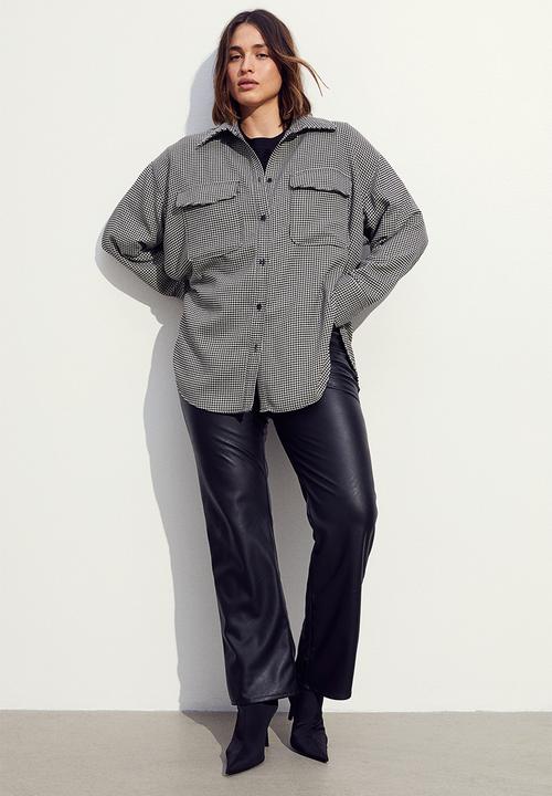 H&M - Oversized twill shacket - black/dogtooth-patterned