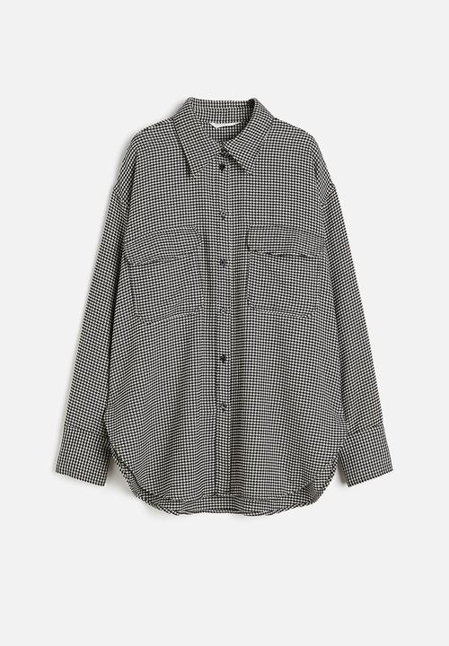 H&M - Oversized twill shacket - black/dogtooth-patterned