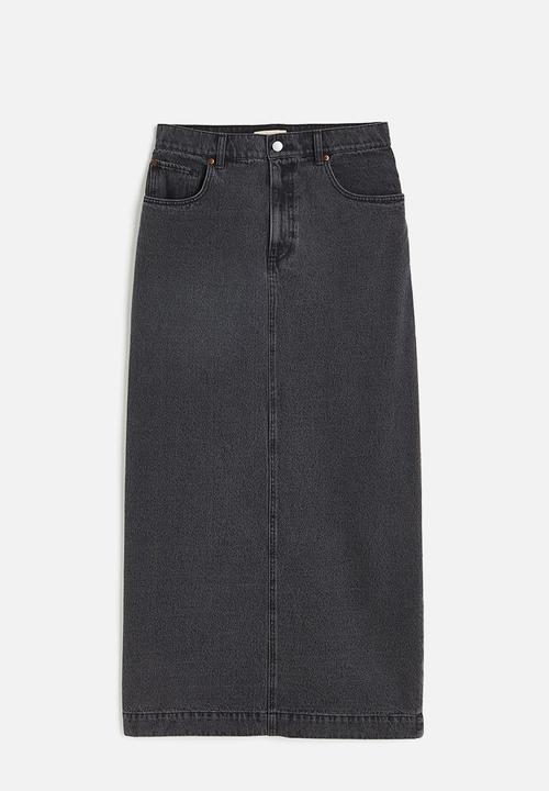 H&M - Long denim skirt - black & grey