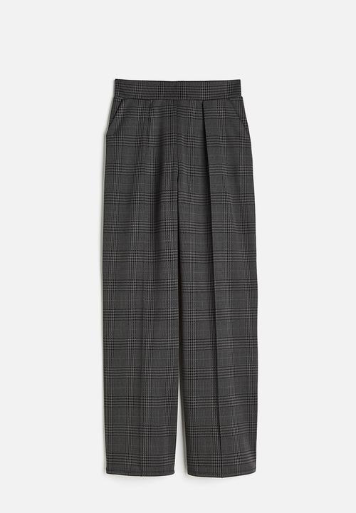 H&M - High-waisted tailored trousers - dark grey & checked