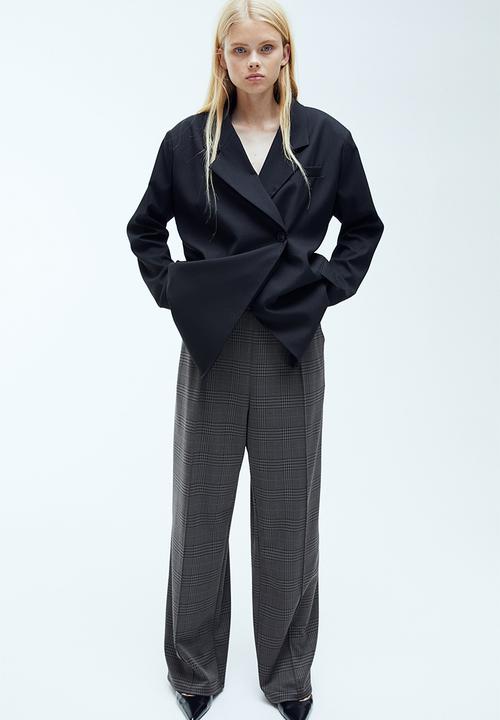 H&M - High-waisted tailored trousers - dark grey & checked