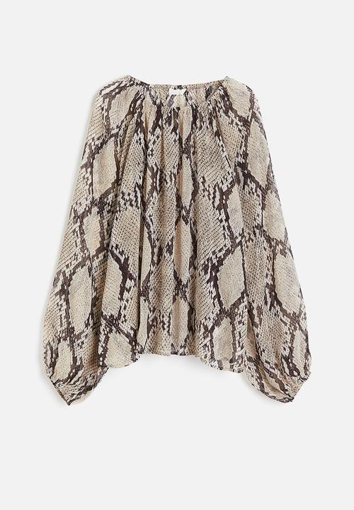 H&M - Voluminous blouse - beige snakeskin-patterned