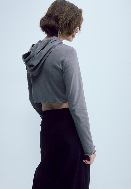 H&M - Cropped zip-through hoodie - dark grey