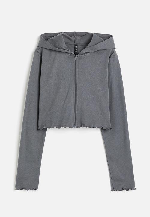 H&M - Cropped zip-through hoodie - dark grey