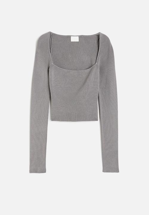 H&M - Square-neck cropped top - grey