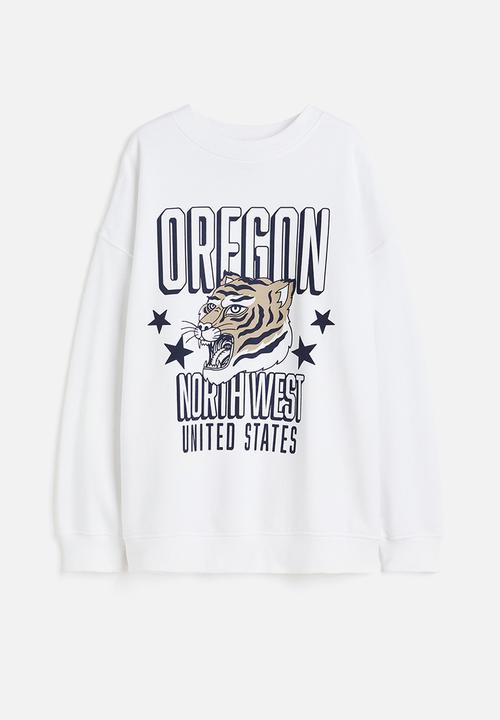 H&M - Oversized motif-detail sweatshirt - white/oregon