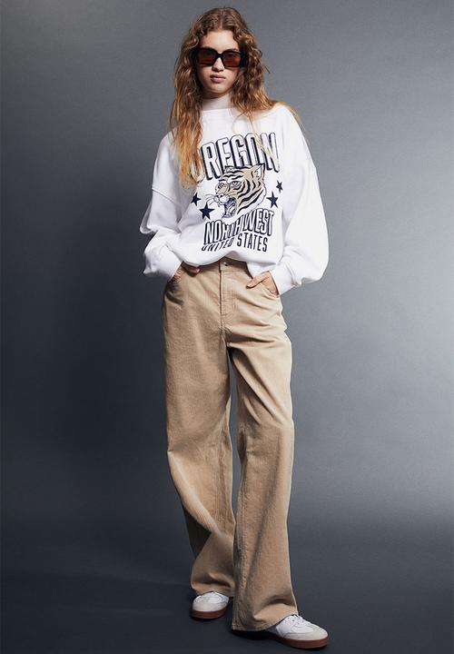 H&M - Oversized motif-detail sweatshirt - white/oregon