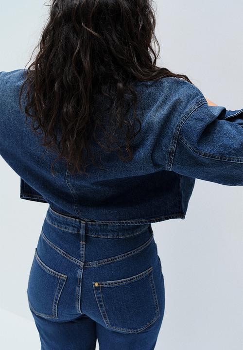 H&M - Curvy fit wide high cropped jeans - denim blue