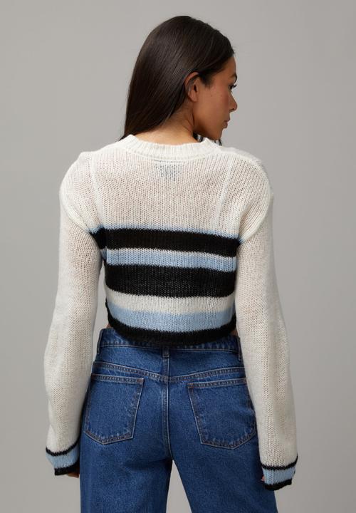 Factorie - Kelsey Knitted Crop Stripe Jumper-Blue Stripe Multi