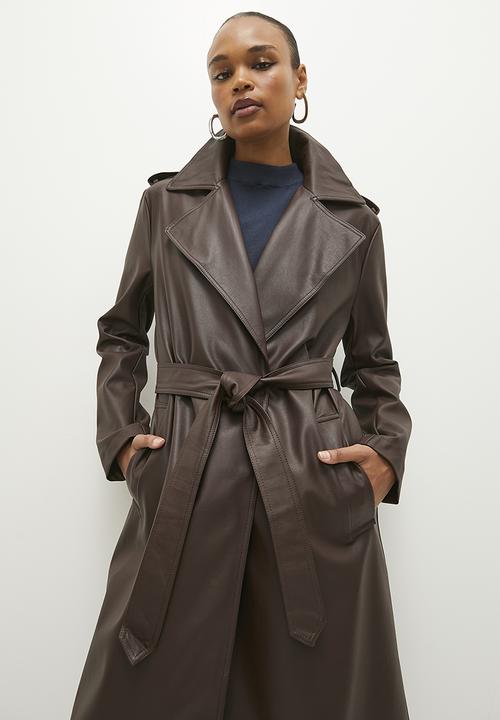 Pu trench coat - choc