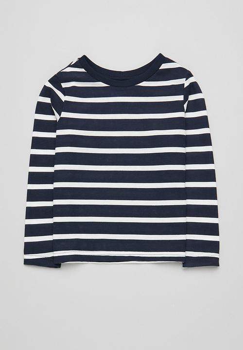 Pop Candy - 2 Pack long sleeve graphic tee - navy stripe & white