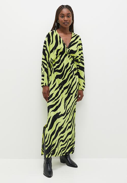 lime green zebra print dress Zebra Print Pleated Mini Dress
