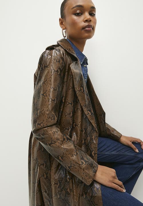 Pu trench coat - snake print