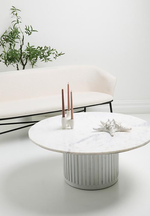 Sixth Floor - Maya marble & wood coffee table-white