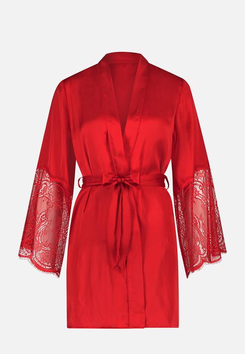 Hunkemoller - Kimono Satin Lace - tango red