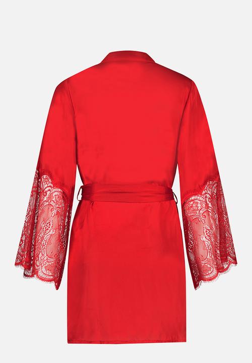 Hunkemoller - Kimono Satin Lace - tango red