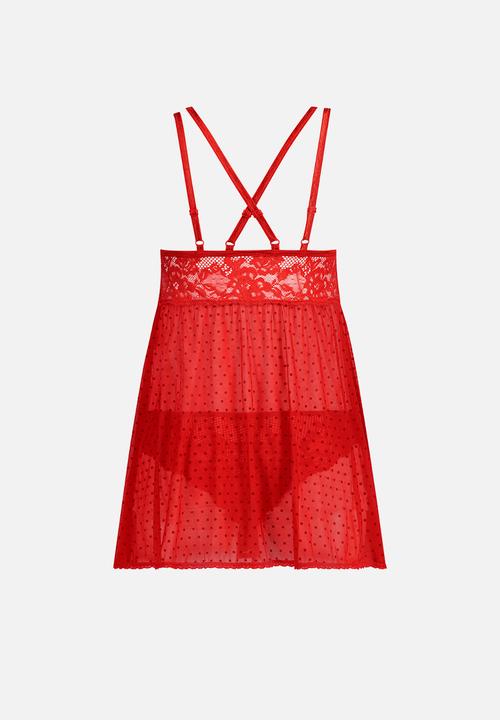Hunkemoller - BD Dot Mesh Lace Beatriz - red