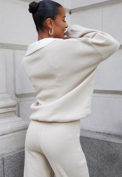 PrettyLittleThing - Oatmeal oversized collared knitted ny jacquard jumper - oatmeal