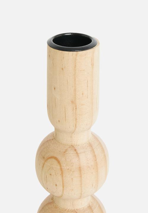 H&S - Turned dinner candle holder set of 2 18cm - natural
