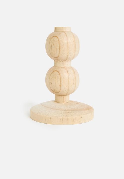 H&S - Turned dinner candle holder set of 2 18cm - natural