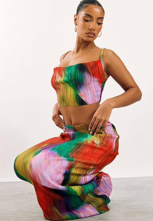 PrettyLittleThing - Multi print plisse strappy cowl neck top - multi