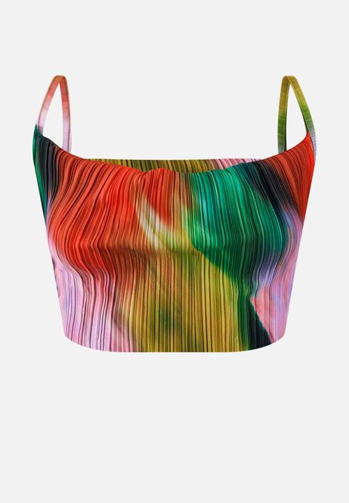 PrettyLittleThing - Multi print plisse strappy cowl neck top - multi