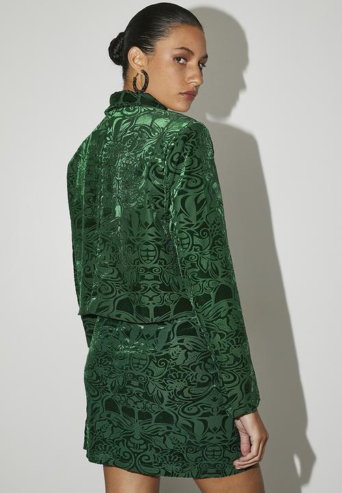 VELVET - Co-ord burnout velour mini - emerald green