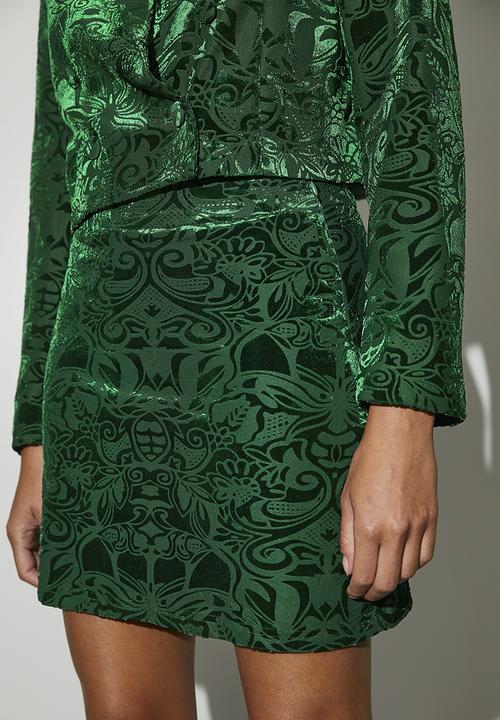VELVET - Co-ord burnout velour mini - emerald green