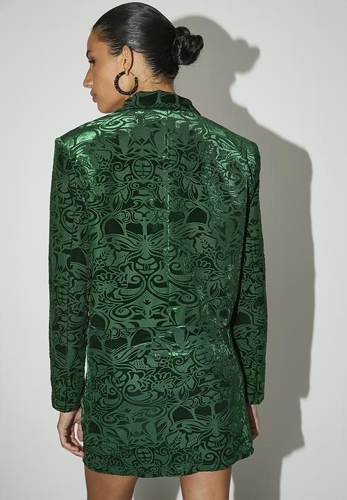 VELVET - Co-ord double breasted burnout velour blazer - emerald green