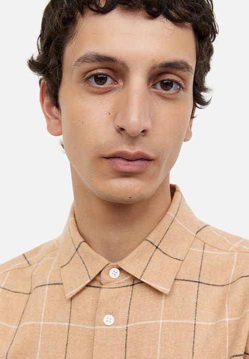 H&M - Regular fit flannel shirt - beige checked 