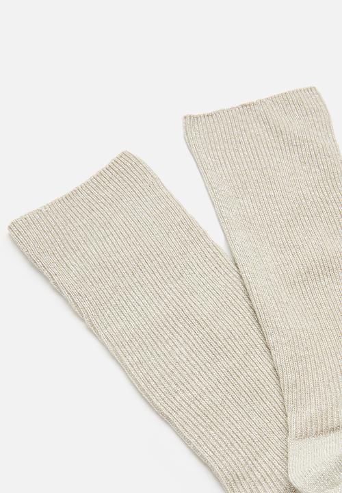 Rubi - Lurex Fine Ribbed Sock - Ecru