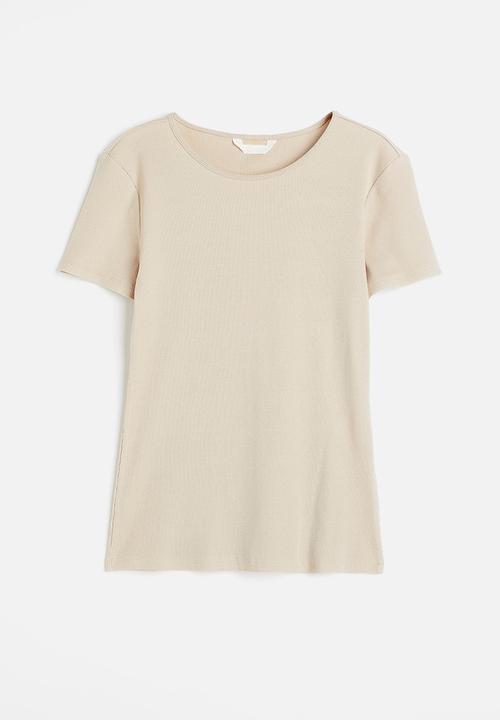 H&M - Ribbed T-shirt - light beige