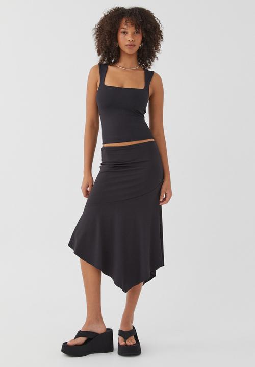 Luxe Asymmetrical Midi Skirt - Black