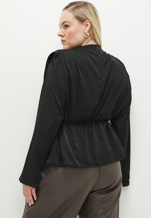 edit - Draped twill blouse - black